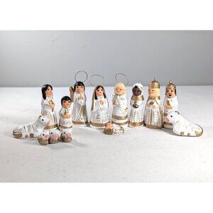 Vintage Mexican Folk Art pottery Nativity set 14 pcs complete handmade Christmas